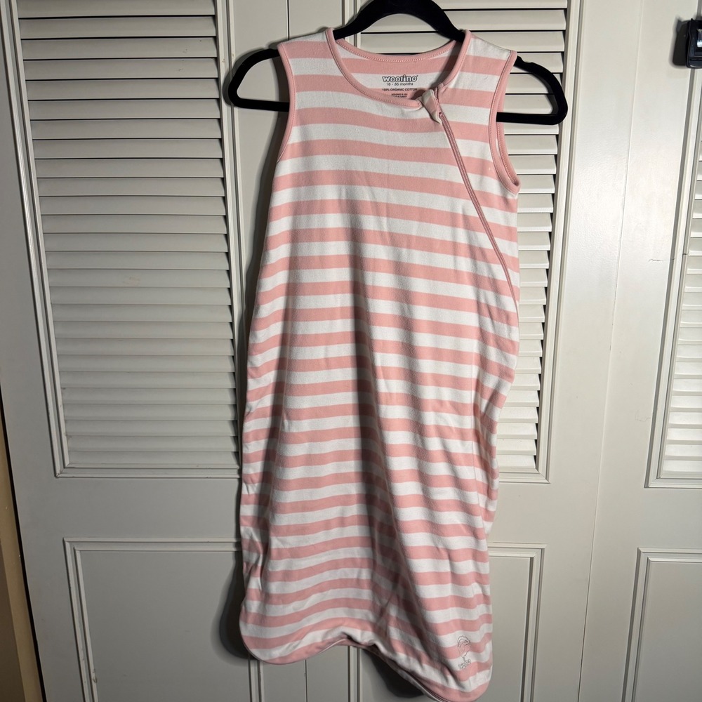 Woolino Pink White Striped Organic Cotton only Sleep Bag Wearable Blanket 18-36M